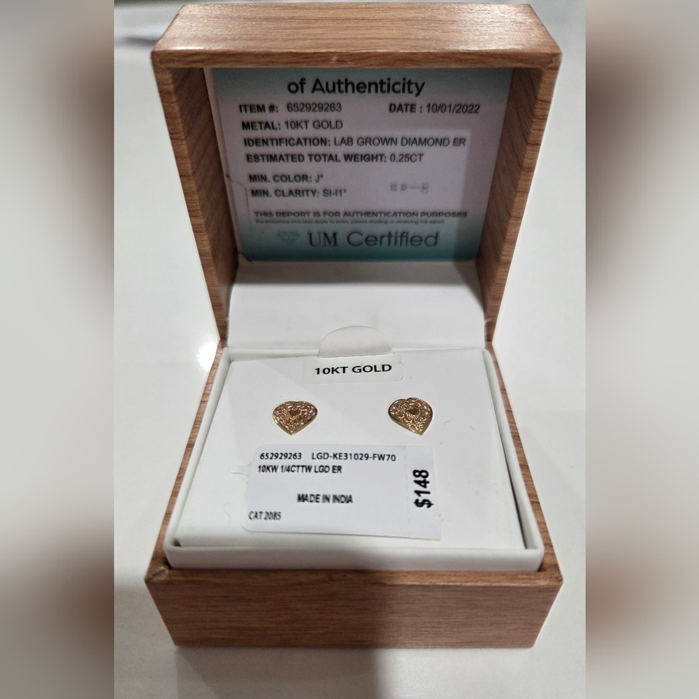 10K Yellow Gold Heart Earrings